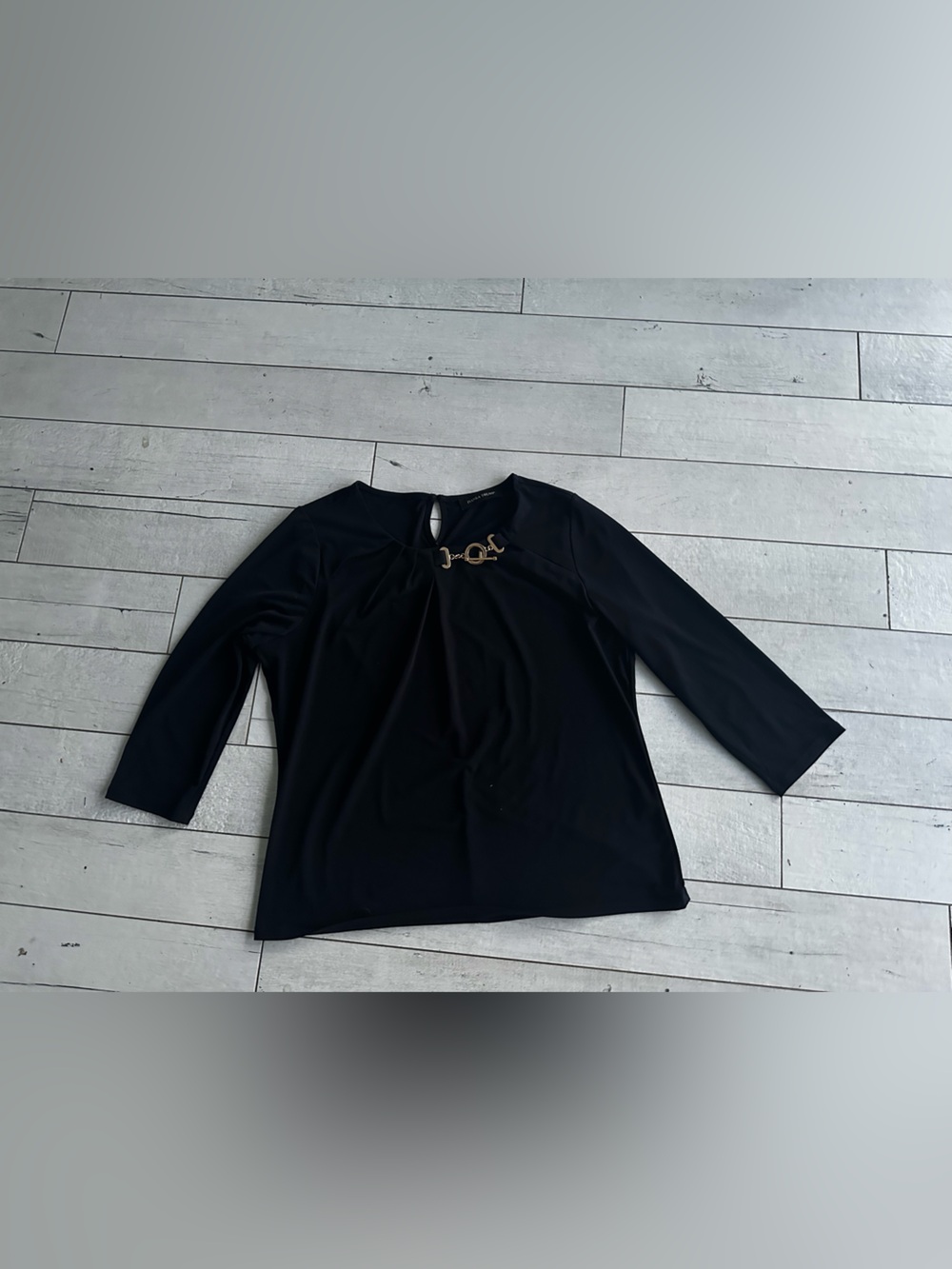 Ivanka Trump Black Long-Sleeve Top with Gold Chain Detail